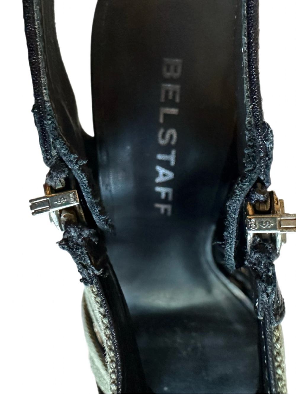 Belstaff Pelham Army Green Canvas & Black Leather Slingback Sandals Sz 8 - Picture 7 of 7